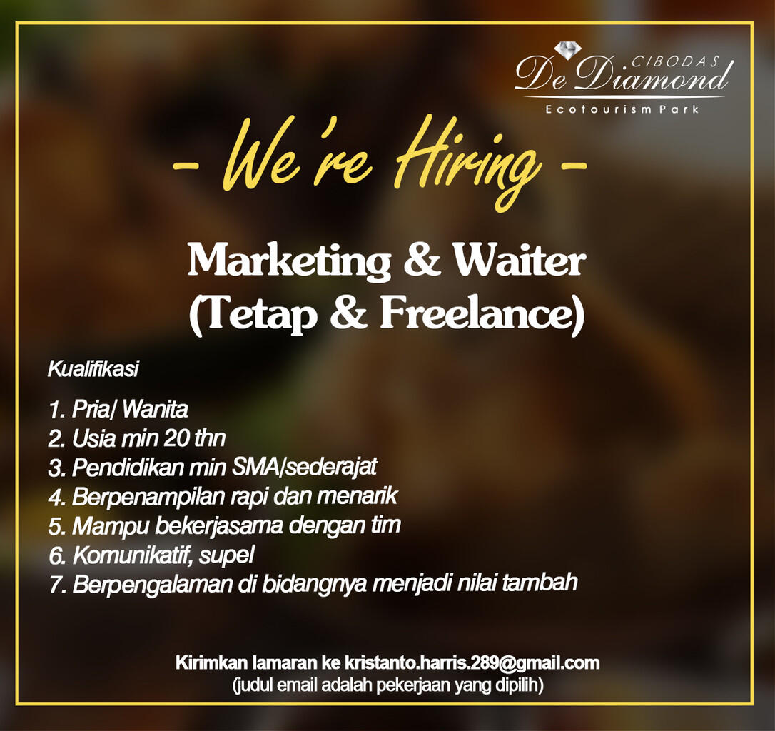Lowongan kerja Marketing &amp; Waiter (Tetap &amp; Freelance) Bandung