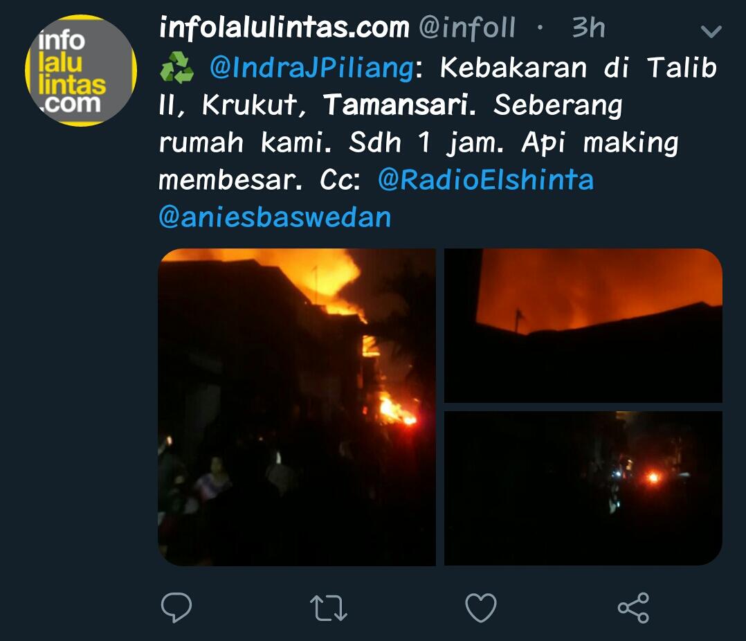 Kebakaran di Tamansari Jakarta Barat Hanguskan Ratusan Rumah