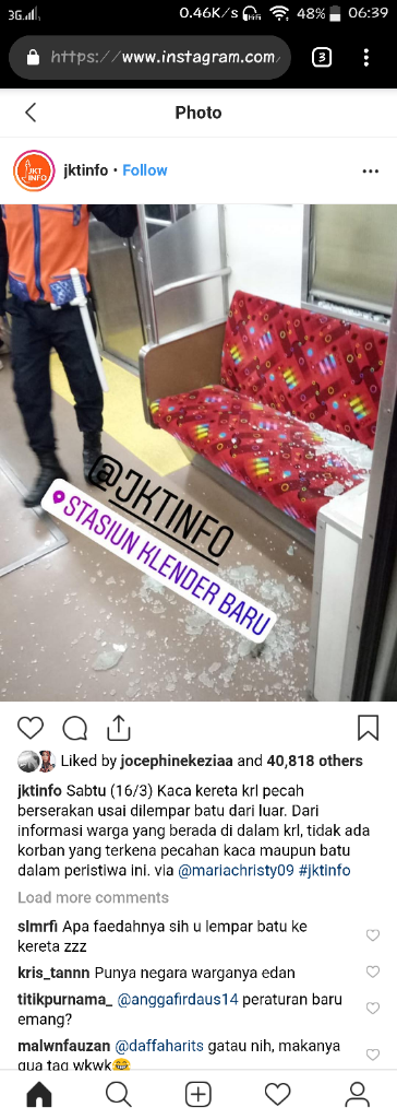 Kaca Jendela KRL Pecah Dilempar Batu di Stasiun Klender Baru, Tidak Ada Korban Luka