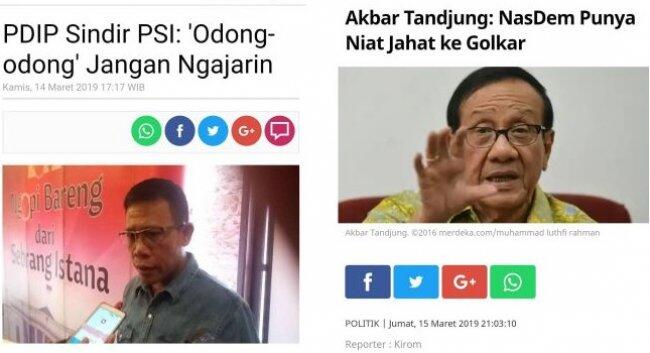 PSI VS PDIP, Golkar VS Nasdem, dan PPP VS PKB