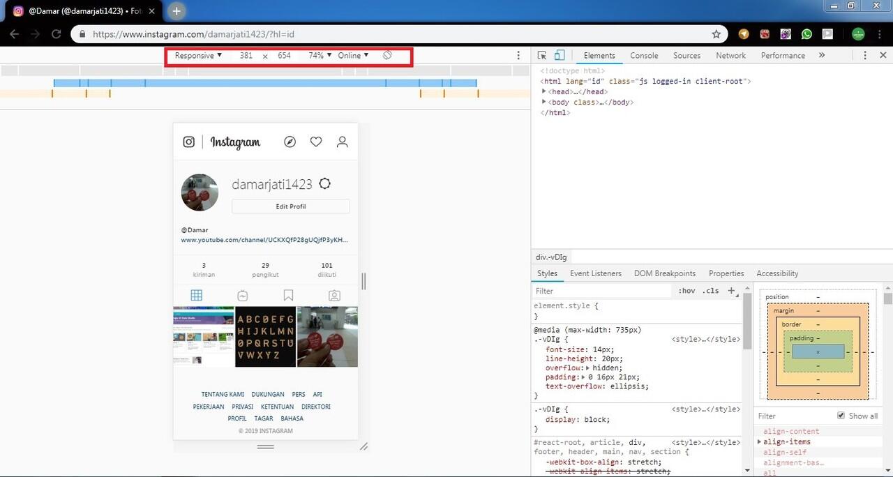 Cara upload gambar di instagram via google chrome Browser