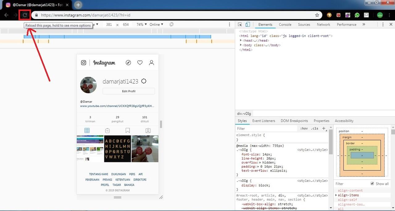 Cara upload gambar di instagram via google chrome Browser