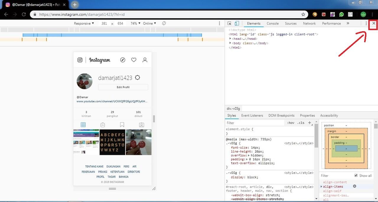 Cara upload gambar di instagram via google chrome Browser