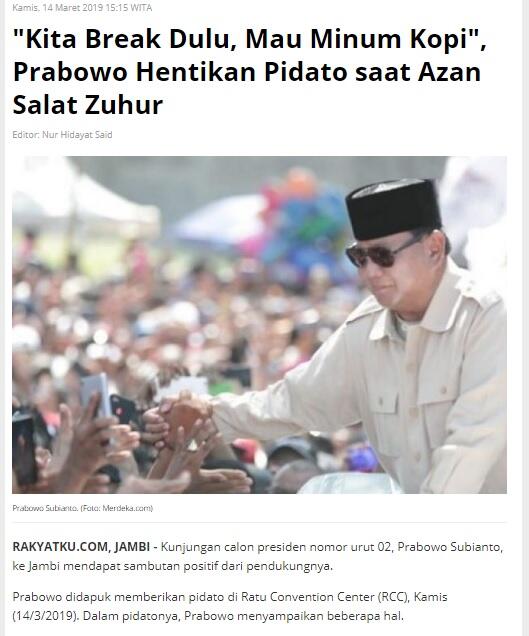 Prabowo Izin Ngopi Saat Jeda Azan, BPN Jelaskan Duduk Perkaranya