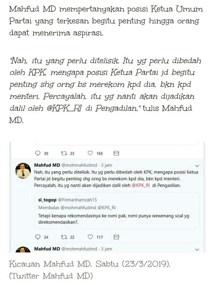 Mahfud MD Bela Khofifah yang Diseret Rommy Dalam Kasus Jual Beli Jabatan