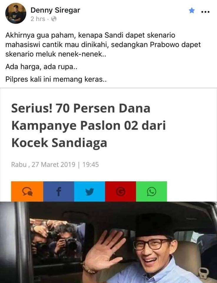 70% Dana Kampanye Paslon 02 dari Kantong Sandiaga