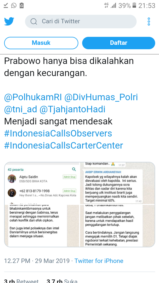 Polri Usut Isu Grup Whatsapp Kerahkan Kapolsek Dukung Jokowi