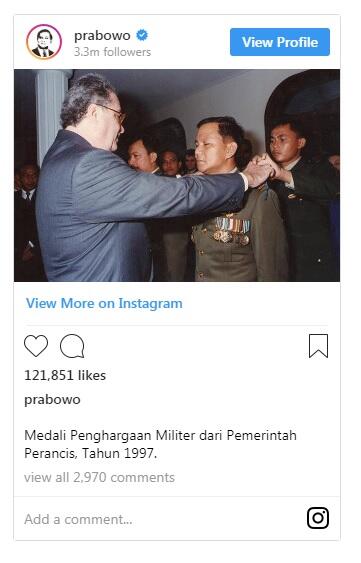Prabowo Kenang Momen Terima Medali Penghargaan Militer dari Prancis