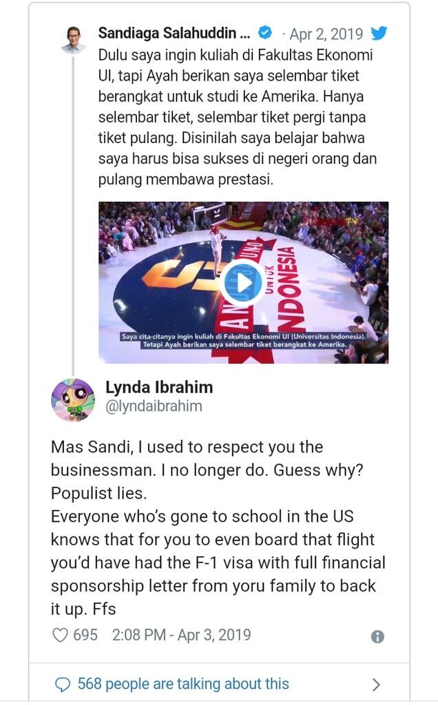 Tanggapi Tweet Sandiaga Kuliah di LN, Gus Nadir: Abah Tak Belikan Aku Tiket