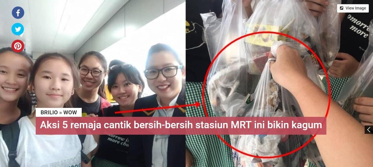 Aksi 5 remaja cantik bersih bersih stasiun MRT bikin kagum