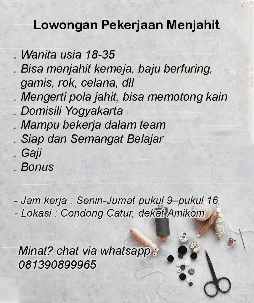 Lowongan Kerja Penjahit Condong Catur Jogja Jogjakarta Ygyakarta