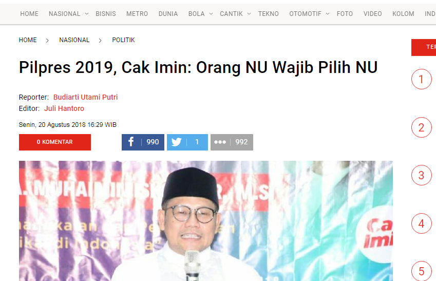 Ketua PWNU Jatim: Wong NU Ora Dukung Jokowi, Berarti Wong NU Goblok