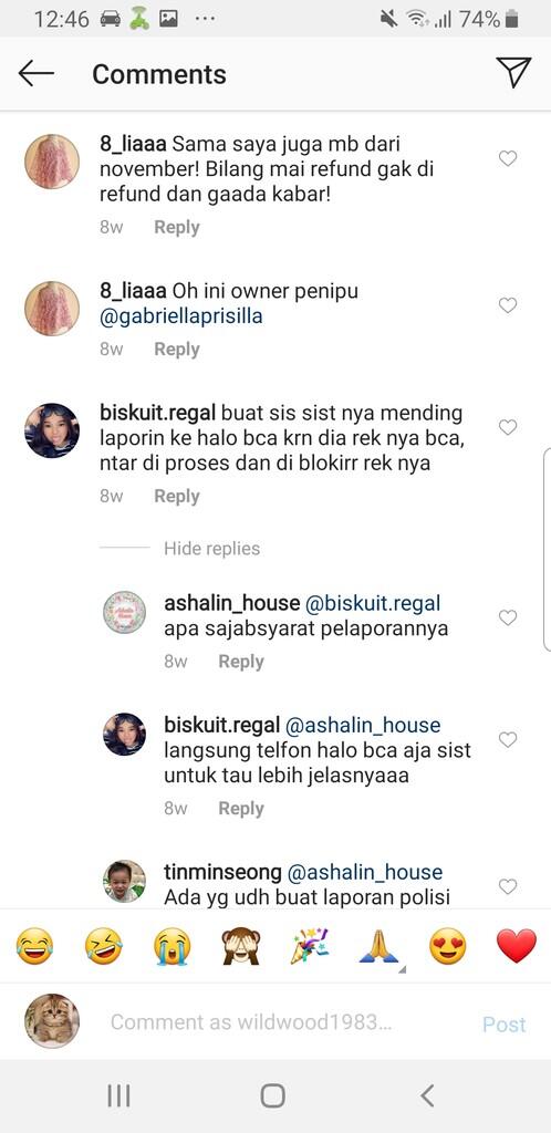 Penipuan TICKANDCHICK Rekening BCA 6320250500 a/n Gabriella Prissila