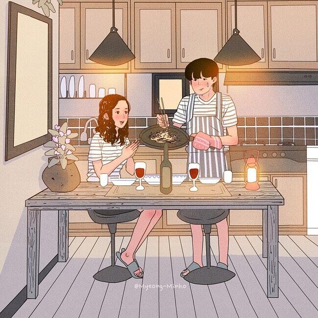 11 Ilustrasi Pasangan Baru Nikah Ini Bikin Gemas, Manjanya Itu Lho!
