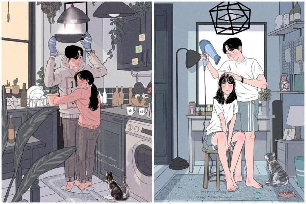 11 Ilustrasi Pasangan Baru Nikah Ini Bikin Gemas, Manjanya Itu Lho!