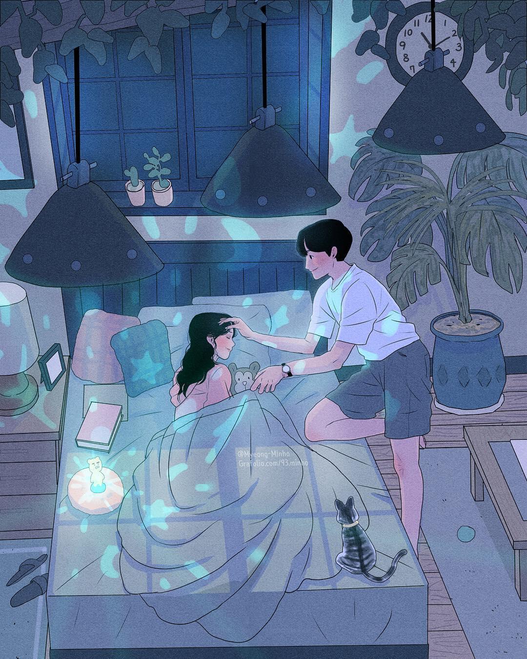 11 Ilustrasi Pasangan Baru Nikah Ini Bikin Gemas, Manjanya Itu Lho!