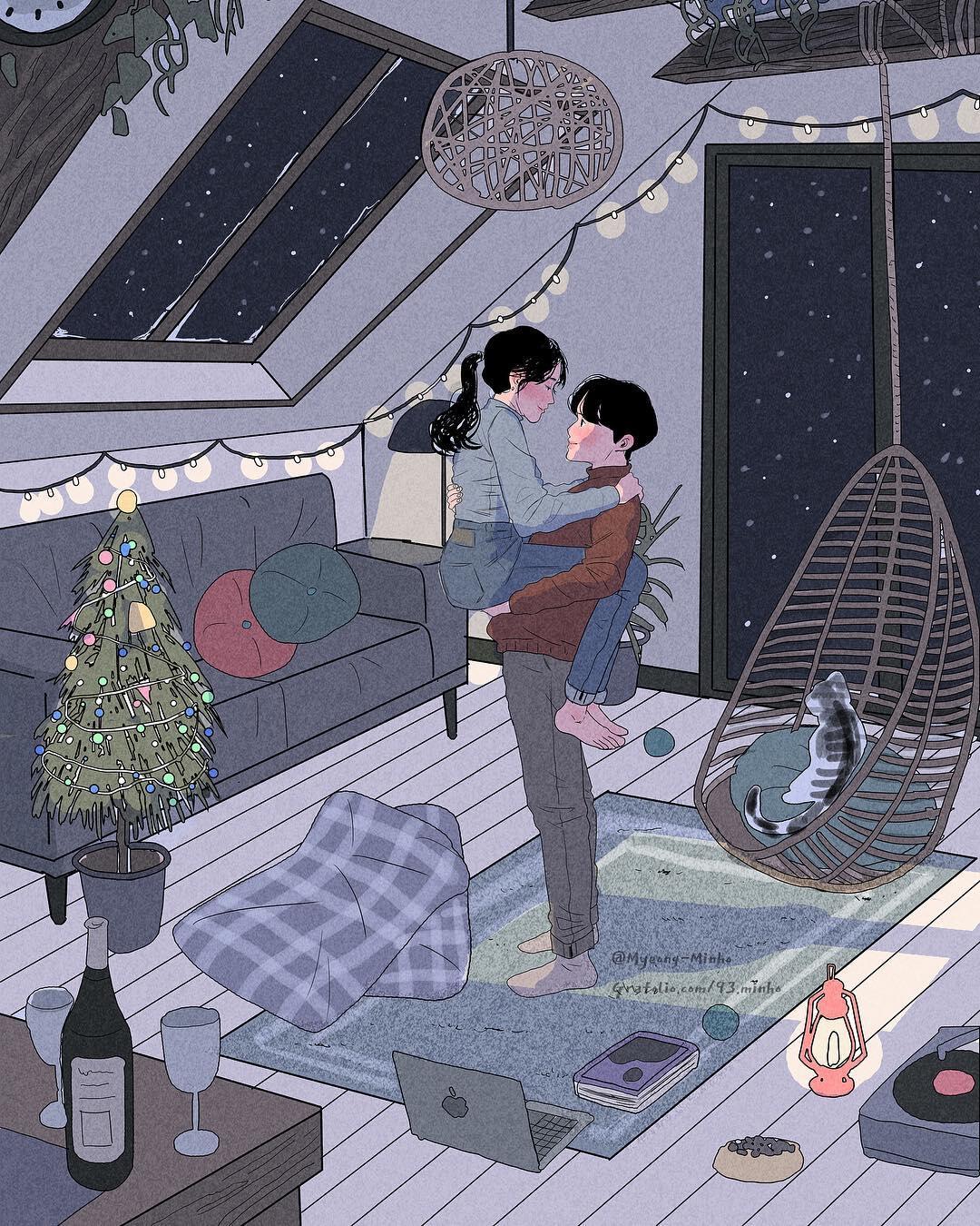 11 Ilustrasi Pasangan Baru Nikah Ini Bikin Gemas, Manjanya Itu Lho!