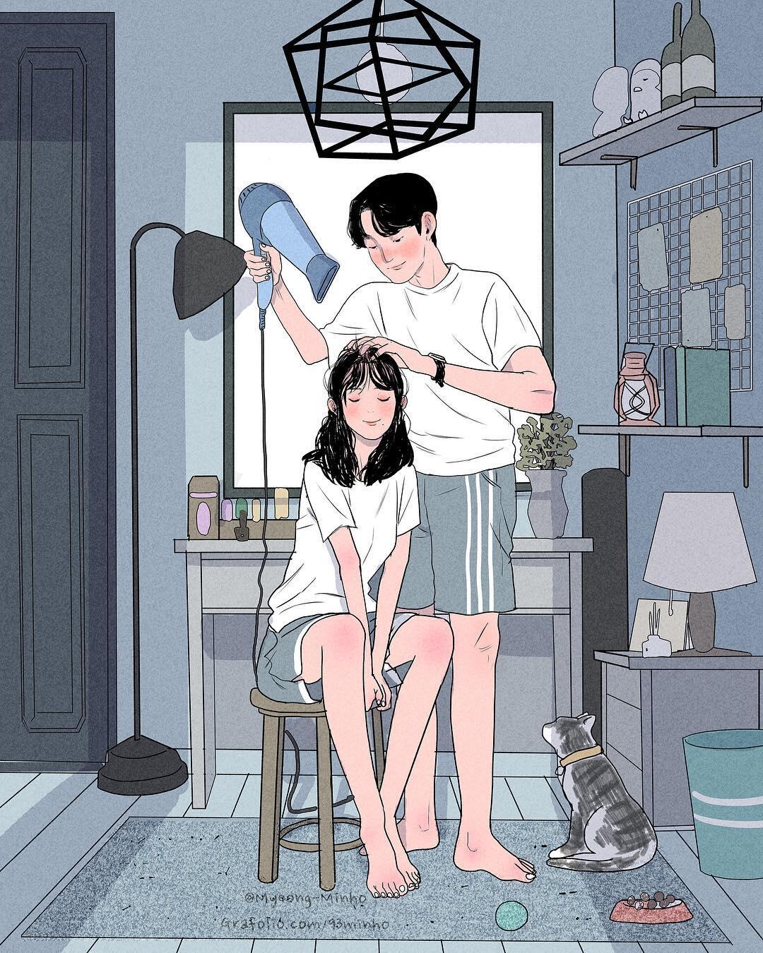 11 Ilustrasi Pasangan Baru Nikah Ini Bikin Gemas, Manjanya Itu Lho!