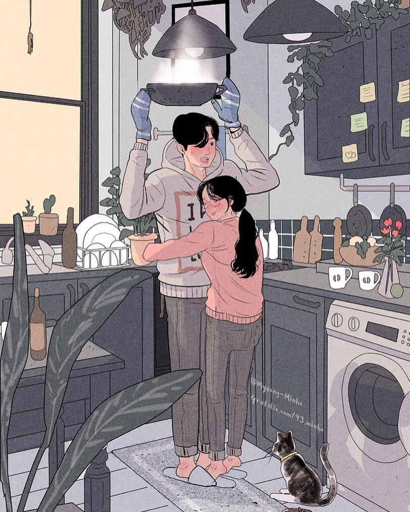 11 Ilustrasi Pasangan Baru Nikah Ini Bikin Gemas, Manjanya Itu Lho!