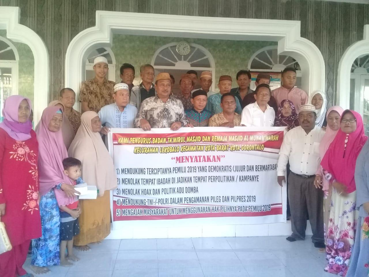 Lagi, Ta'Mirul Masjid di Gorontalo Deklarasi Pemilu Damai dan Tolak Politisasi Masjid