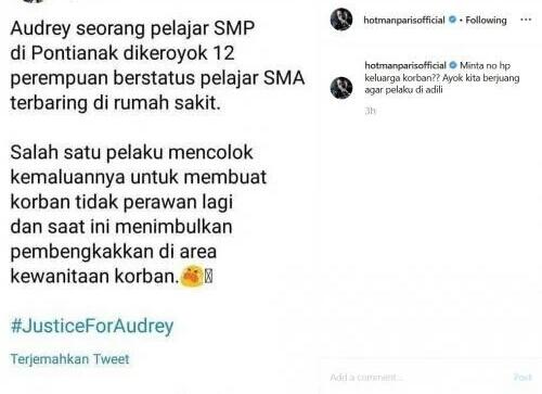 Minta Nomor Keluarga Audrey, Hotman Paris Siap Lawan Pelaku Bully