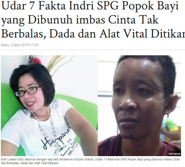 Udar 7 Fakta Indri SPG Popok Bayi yang Dibunuh, Dada dan Alat Vital Ditikam