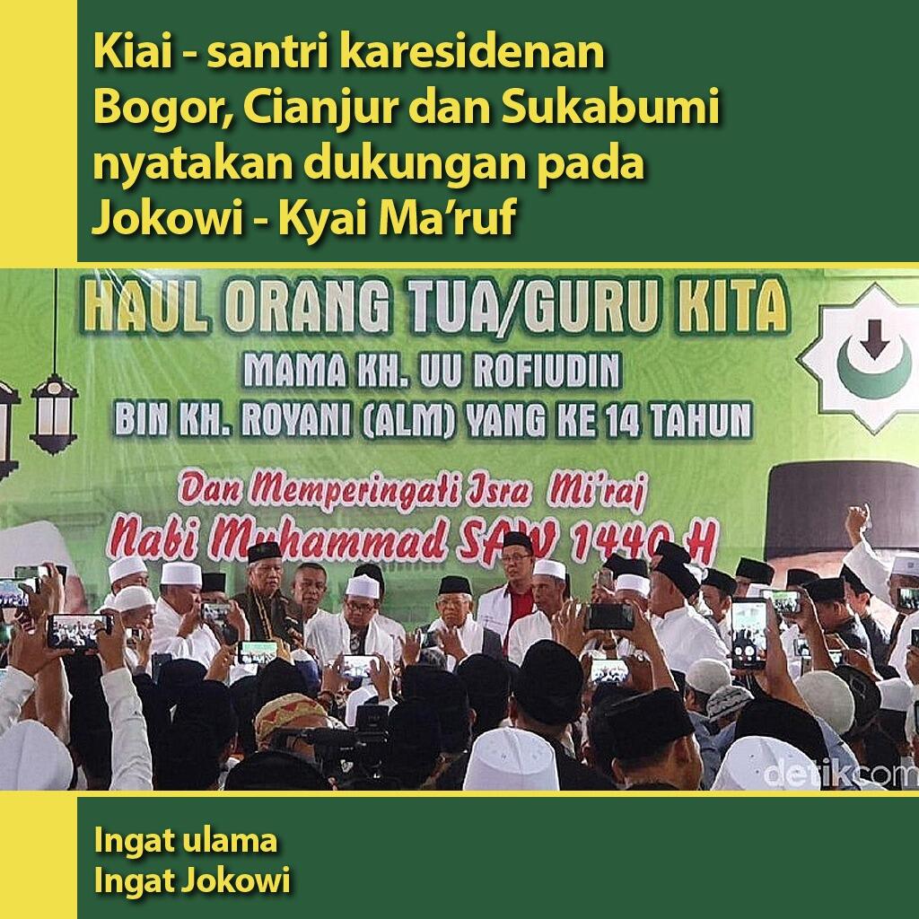 Kiai-Santri Keresidenan Bogor Dukung Jokowi-Ma'ruf, Titip 2 Pesan Ini