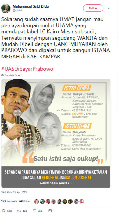 Akun Twitter Said Didu Diretas, Sudutkan Ustaz Abdul Somad