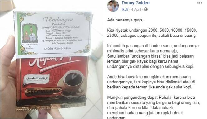 Unik! Undangan Pernikahan Ini Hanya Ditempel di Bungkus Kopi Sachet dan Sabun Cuci