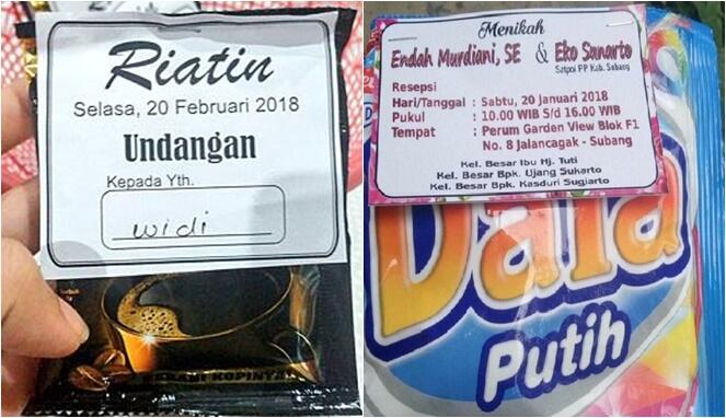 Unik! Undangan Pernikahan Ini Hanya Ditempel di Bungkus Kopi Sachet dan Sabun Cuci