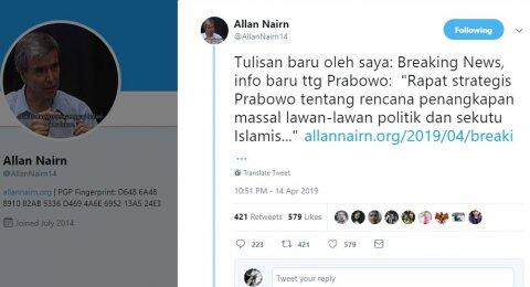 Bocorkan Isi Rapat Intelijen Prabowo, BPN: Allan Nairn Hoaks Besar!