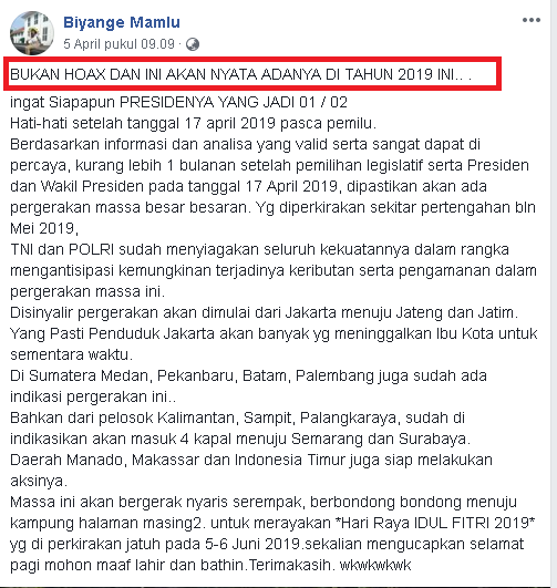 HATI-HATI gerakan masif setelah april 2019