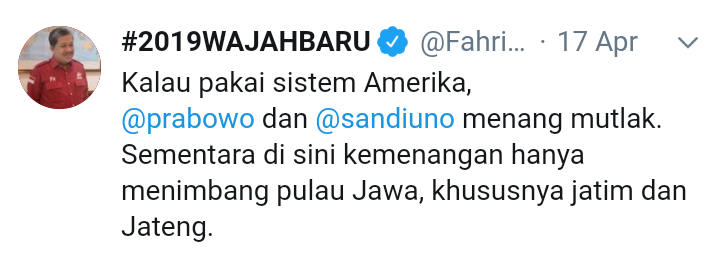 Fahri Hamzah: Kalau Pakai Sistem Amerika, Prabowo - Sandiaga Menang Mutlak