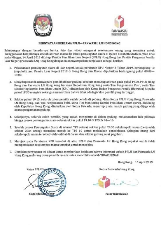 Reportase PilPres 2019 pekerja migrant di Hong Kong