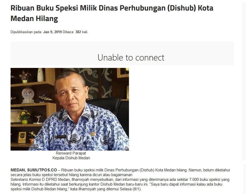Realisasi Retribusi Parkir Dishub Medan Minim