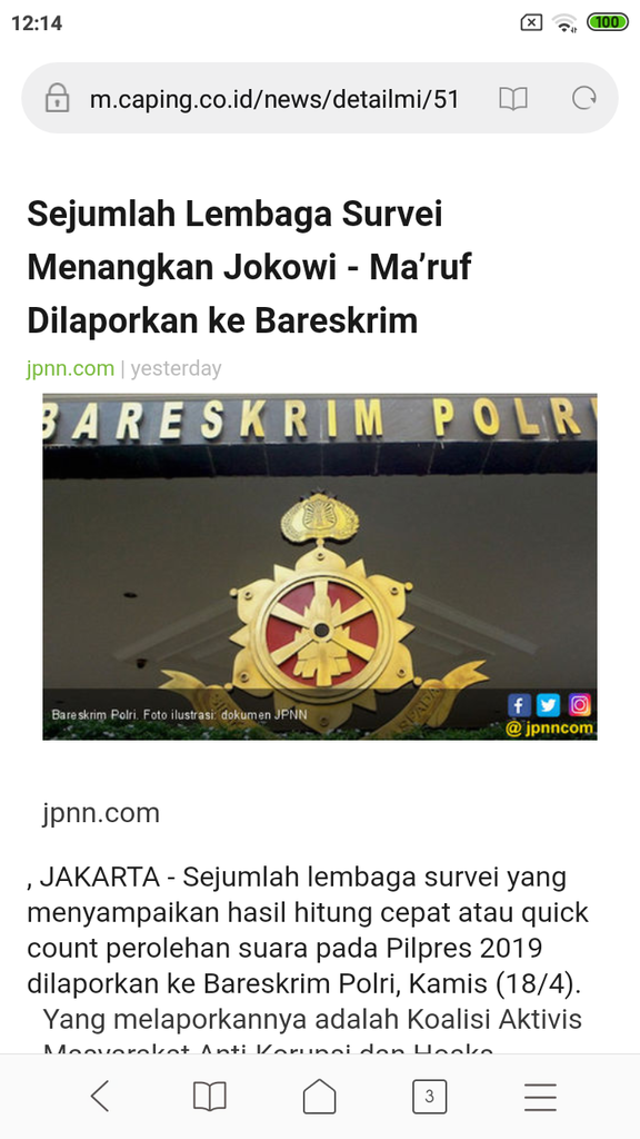 Quick count yg menangkan Paslon 01 di laporkan ke polisi