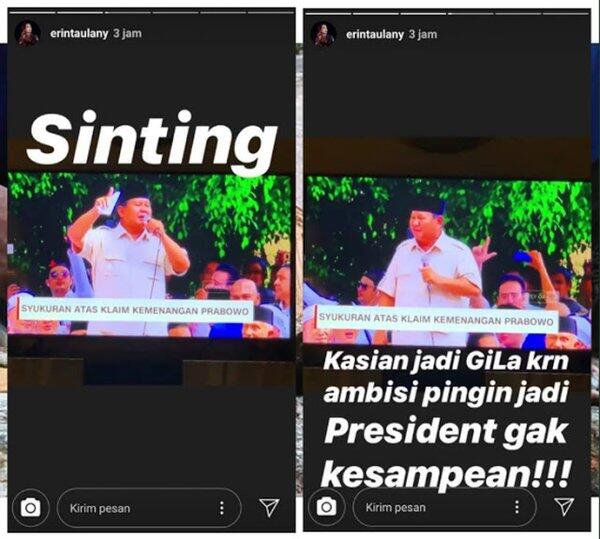 Hina Prabowo Subianto, Tagar #ErinTaulanySakitJiwa Ramai di Twitter