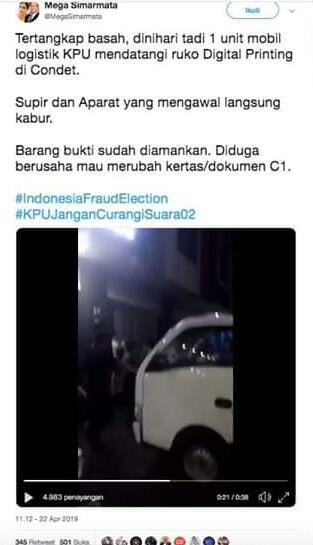 Hoaks Video Operasi Tangkap Tangan Truk KPU Pengangkut C1 di Condet