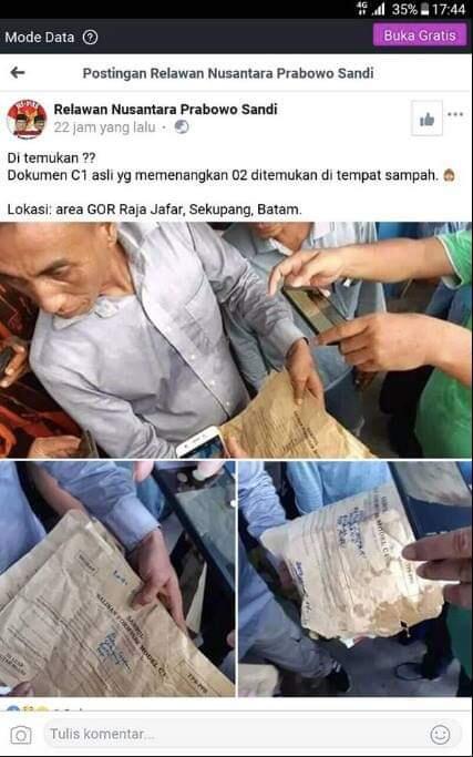 Penemuan Formulir C1 di Tong Sampah Gor Batam Hoax, Polisi : Mereka Sudah Ditangkap