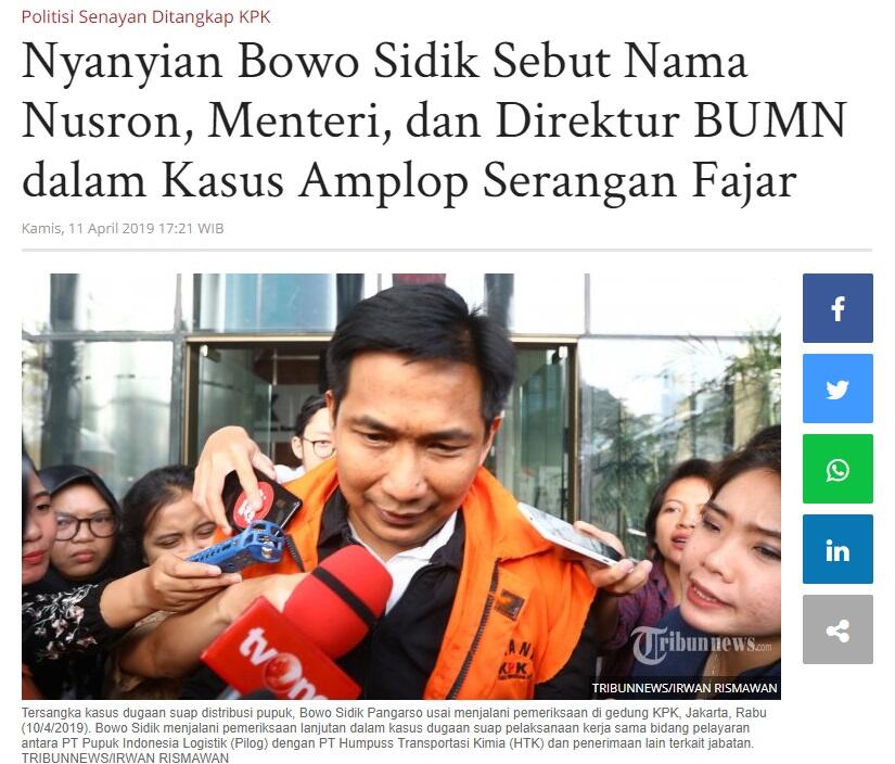 Bowo Sidik Mengaku Mendapatkan Rp 2 M dari Menteri Enggartiasto