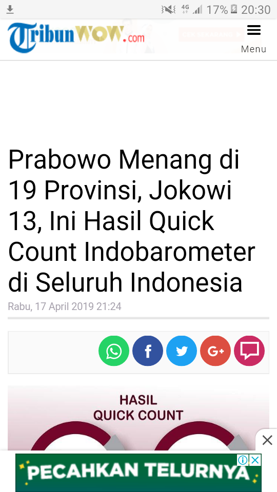 Prabowo Menang 62,84 Persen, Jokowi 37,16 Persen