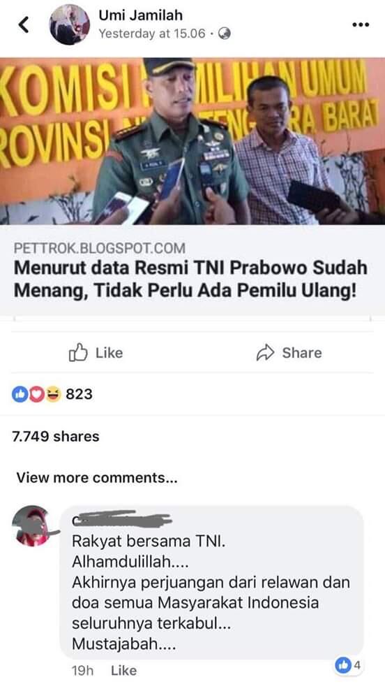 Klarifikasi Dandrem 162/WB yang Dituduh Sebut Prabowo Menang