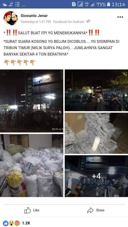 KPU Bantah Ada Surat Suara Ilegal Di Kantor Tribun Timur Makassar