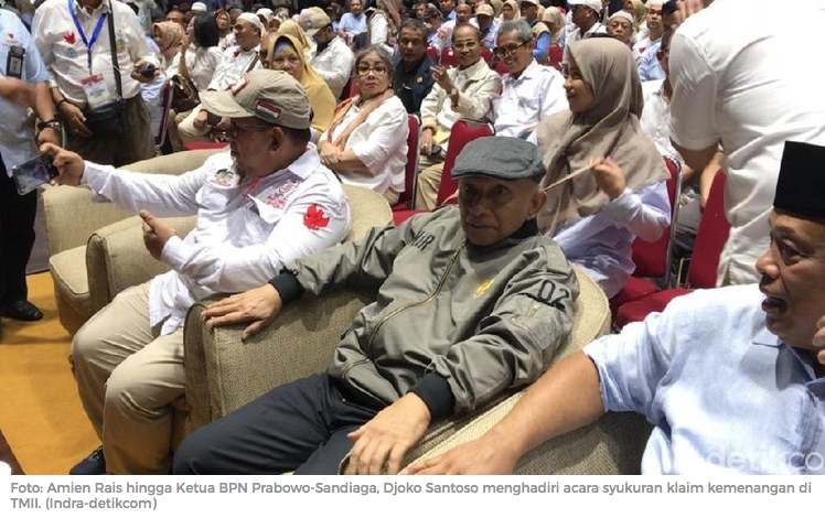 Amien Rais-Djoko Santoso Hadiri Syukuran Klaim Kemenangan Prabowo di TMII
