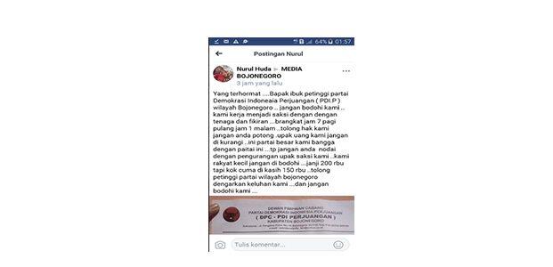 Bayaran Disunat, Saksi Pemilu PDIP Curhat di Facebook