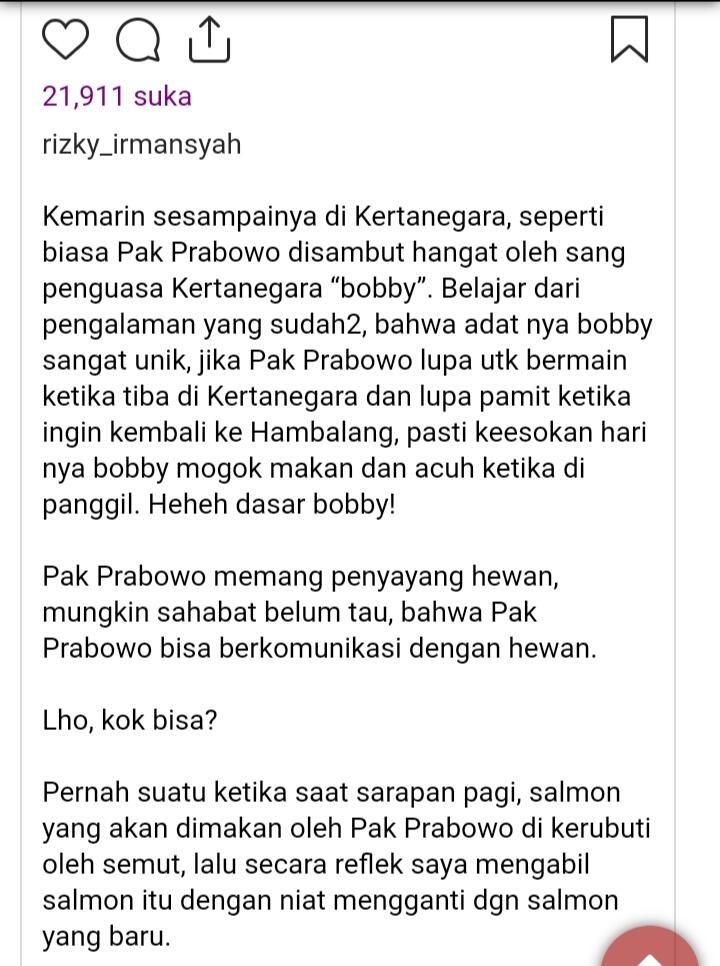 Prabowo Bisa Berkomunikasi Dengan Hewan