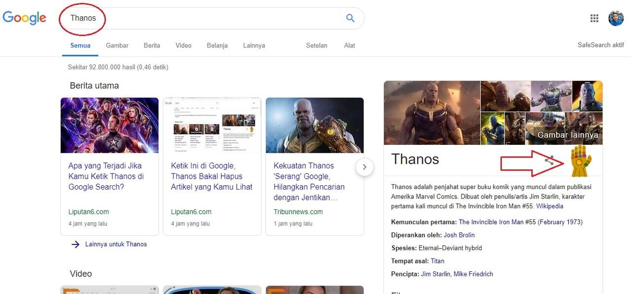 Ketik Thanos di Google, Bisa Hilang Jadi Debu Gan! Thanos Beredar di Internet!