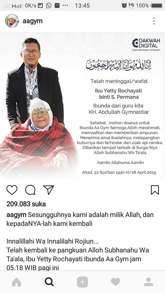 Penyakit Diabetes Merenggut Nyawa Ibunda Aa Gym Hj. Yetty Rochayati