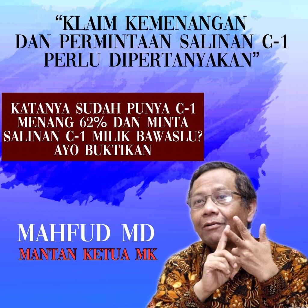 Mahfud MD Minta Buktikan Klaim Menang 62 Persen, BPN Prabowo-Sandi Bingung Tak Karuan