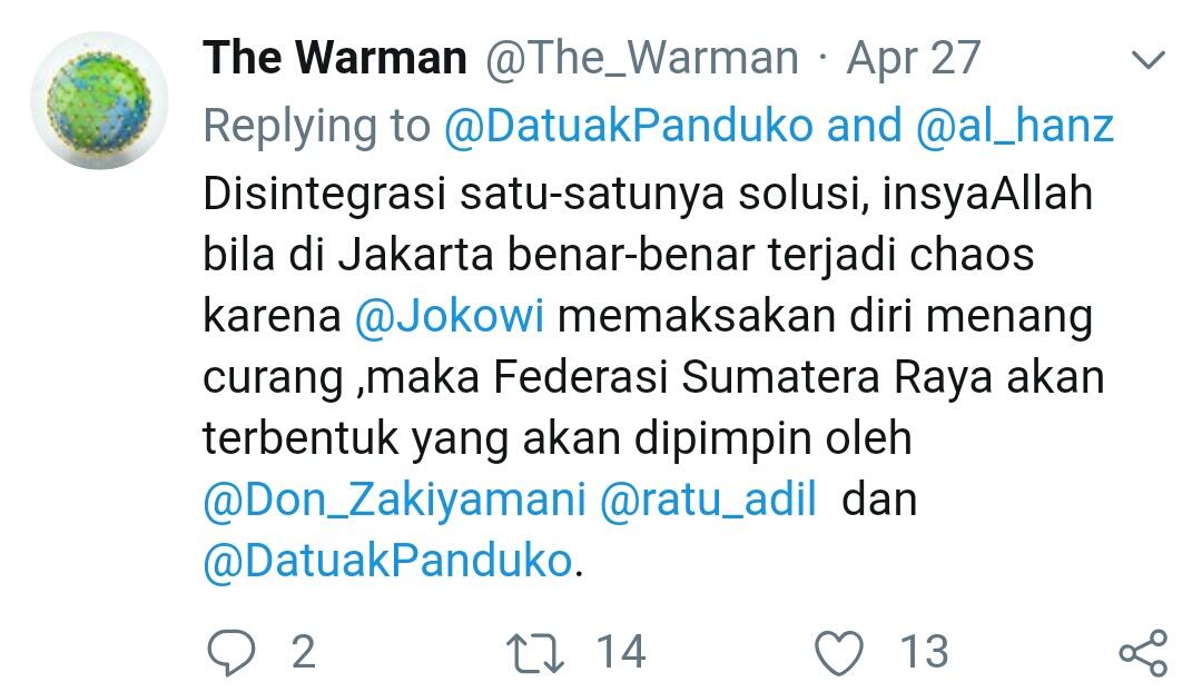 Pendukung 02 Mengajak Rusuh & Disintegrasi